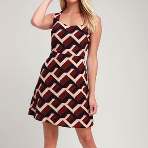 Burgundy Print Square/Geometric Dress